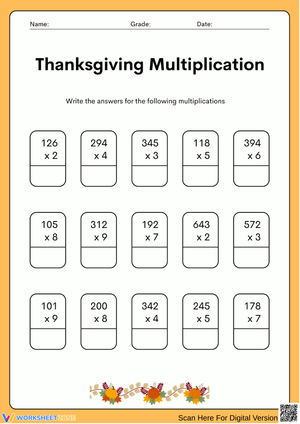 Thanksgiving Multiplication Practice Worksheet