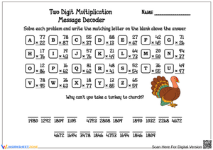 Thanksgiving Two-Digit Multiplication Message Decoder