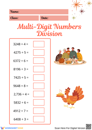 Multi-Digit Division Thanksgiving Worksheet