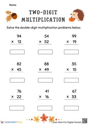 Thanksgiving Math Worksheet – Two-Digit Multiplication