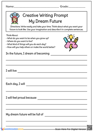 My Dream Future – Creative Writing Handwriting Practice Worksheet