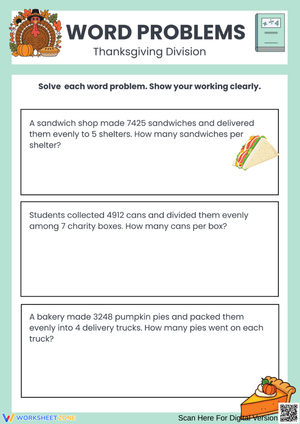 Thanksgiving Division Word Problems | Elementary Math Practice