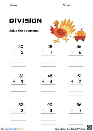 Fun Thanksgiving Division Practice Worksheet