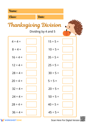 Thanksgiving Division – Dividing by 4 and 5