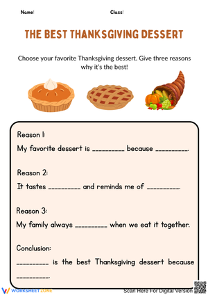 The Best Thanksgiving Dessert – Opinion Writing Worksheet