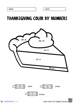 Thanksgiving Pie Color by Numbers Worksheet