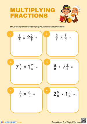 Thanksgiving Multiplying Fractions Worksheet