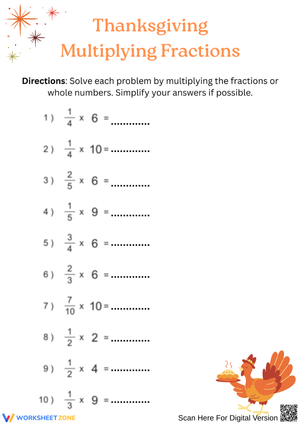 Turkey Time Fraction Multiplication Worksheet