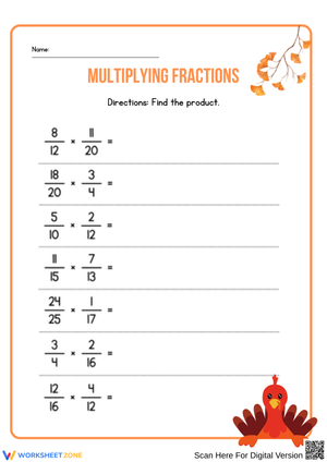Thanksgiving Math: Multiplying Fractions Worksheet