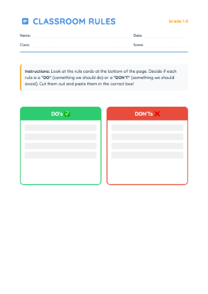 Classroom Rules Sorting Activity – Learn Do’s and Don’ts