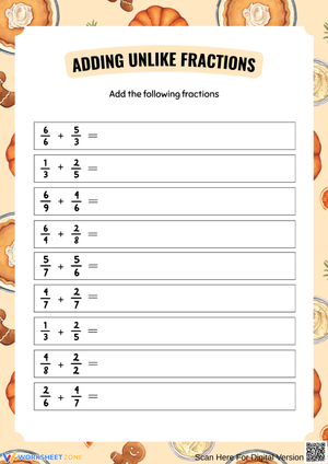 Thanksgiving Fraction Feast: Adding Unlike Denominators Worksheet