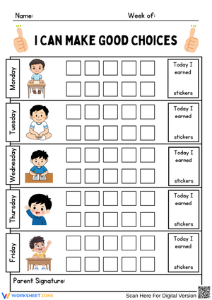 I Can Make Good Choices Chart – Weekly Behavior Tracker Worksheet for Kids