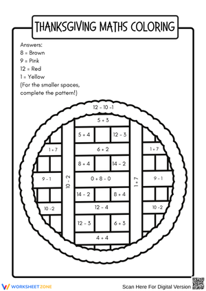 Thanksgiving Math Coloring Worksheet – Addition and Subtraction Pie