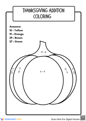 Thanksgiving Pumpkin Addition Coloring Activity