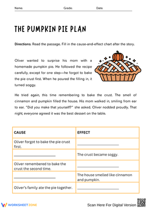 Thanksgiving Cause and Effect Worksheet – The Pumpkin Pie Plan