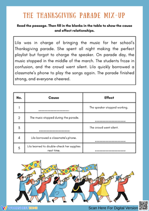 The Thanksgiving Parade Mix-Up – Cause and Effect Reading Worksheet