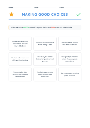 Making Good Choices Worksheet – Identify Good and Bad Choices
