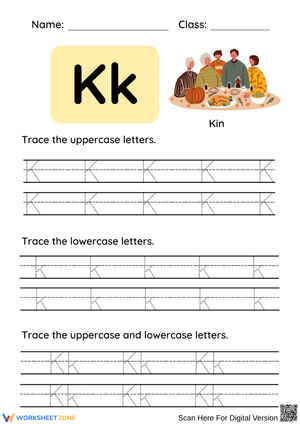 Letter K Tracing Worksheet – Thanksgiving Kin Theme