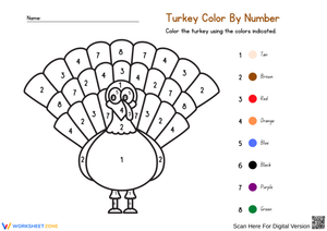 Thanksgiving Turkey Color by Number Activity for Kids