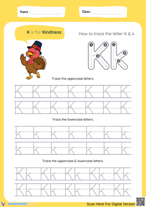 Letter K Tracing Worksheet – K is for Kindness