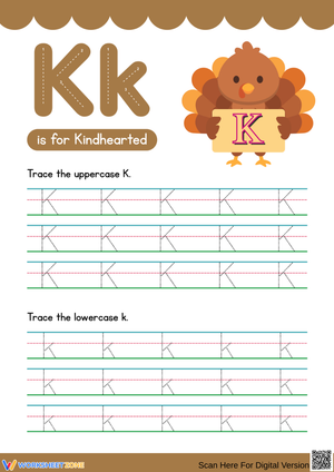 Letter K Tracing Worksheet – K is for Kindhearted