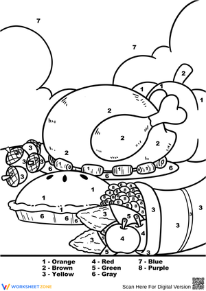 Thanksgiving Feast Color by Number Worksheet