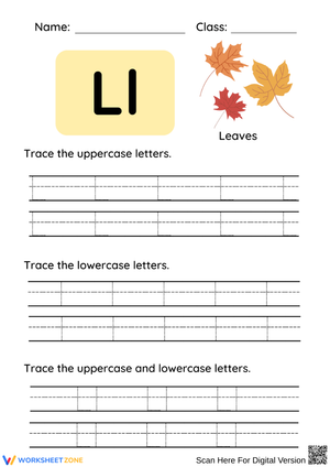 Letter L Tracing Worksheet – L is for Leaves