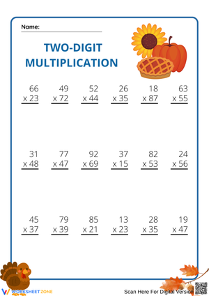 Thanksgiving Math Worksheet – Double-Digit Multiplication Practice