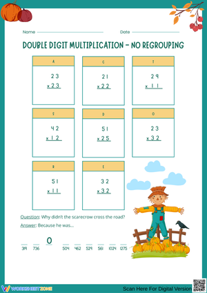 Fall Math Worksheet – Double-Digit Multiplication Without Regrouping