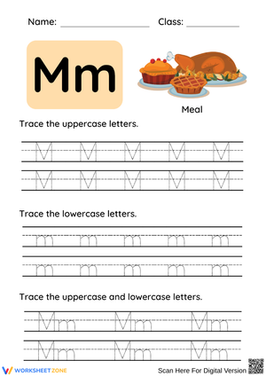 Letter M Tracing Worksheet – M is for Meal