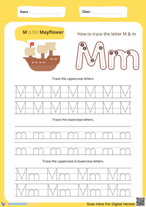 Letter M Tracing Worksheet – M is for Mayflower