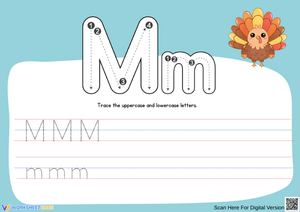 Letter M Tracing Worksheet – Thanksgiving Turkey Theme