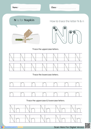 Letter N Tracing Worksheet – N is for Napkin
