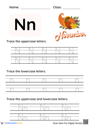 Letter N Tracing Worksheet – N is for November