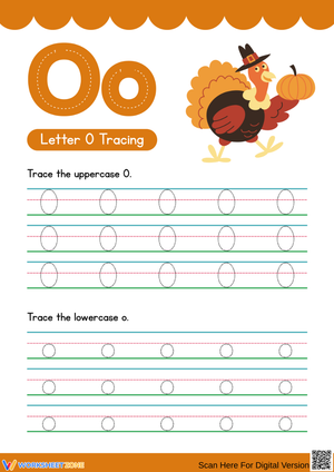 Letter O Tracing Worksheet – Thanksgiving Turkey Theme