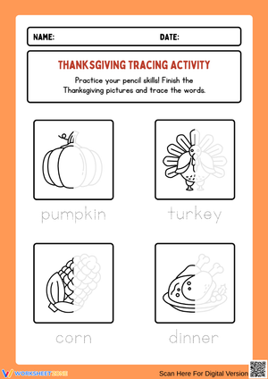 Thanksgiving Tracing Activity – Trace and Write Holiday Words