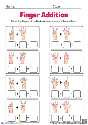 Finger Addition Worksheet – Hands-On Addition Within 10 Practice