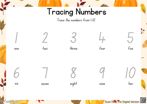 Thanksgiving Number Tracing Worksheet for Preschool (1–10)