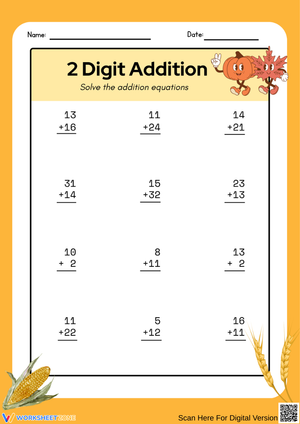 2-Digit Addition Worksheet for Classroom Practice