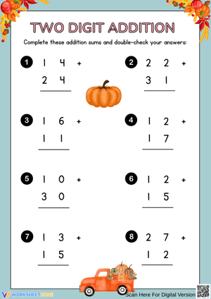 Thanksgiving Double-Digit Addition Worksheet