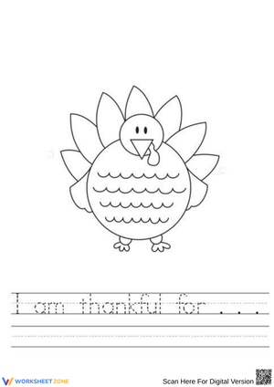 I Am Thankful For – Thanksgiving Sentence Tracing Worksheet