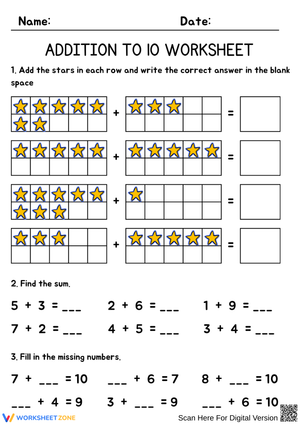 Addition to 10 Worksheet – Practice Addition Within 10