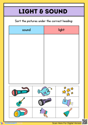 Light and Sound Sorting – Forms of Energy Worksheet for Kids