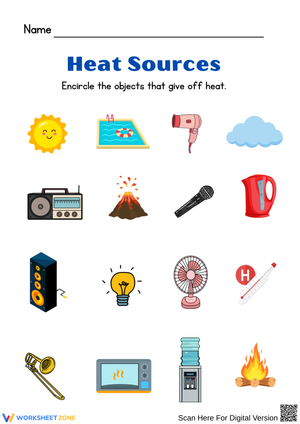 Heat Sources – Forms of Energy Worksheet for Kids