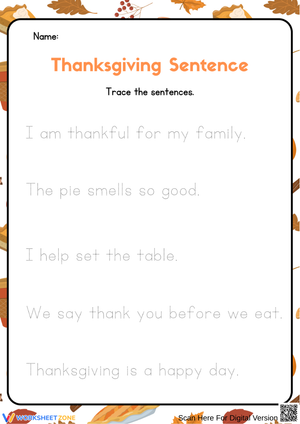 Tracing Thanksgiving Sentences for Kids