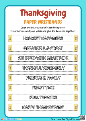 Printable Thanksgiving Paper Wristbands for Kids