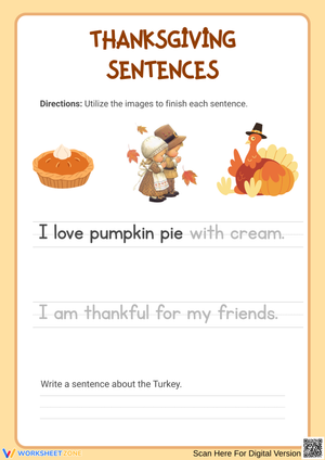 Thanksgiving Sentence Writing and Tracing Worksheet