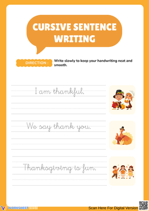 Thanksgiving Cursive Sentence Writing Worksheet