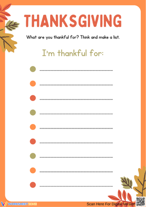 Printable Thanksgiving Gratitude List for Kids