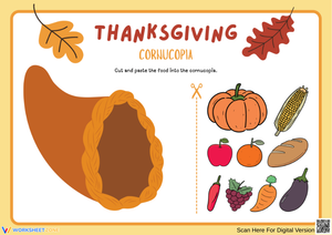 Thanksgiving Cornucopia Cut and Paste Worksheet